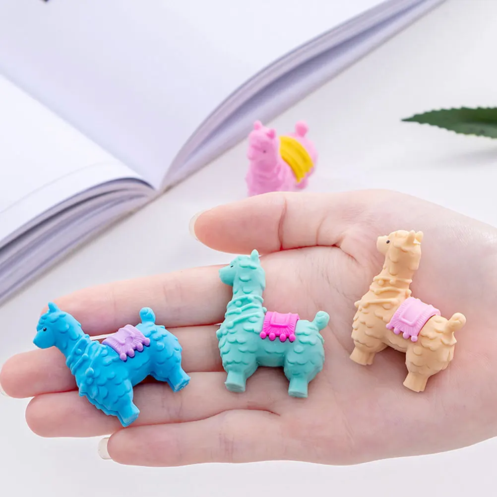 

16pcs Cartoon Eraser Cute Alpaca Bright Color Student Supplies Kids Toy TPR Material Safe Rubber Animal Gift Mini Model