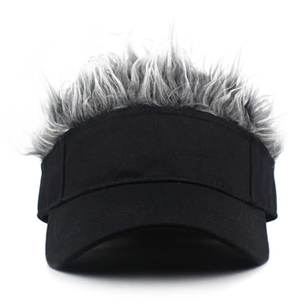 Golf Baseball Cap with Fake Flair Hair, Sun Visor, Fun Toupee Hats, Spiked Hairs Wig, Men and Women