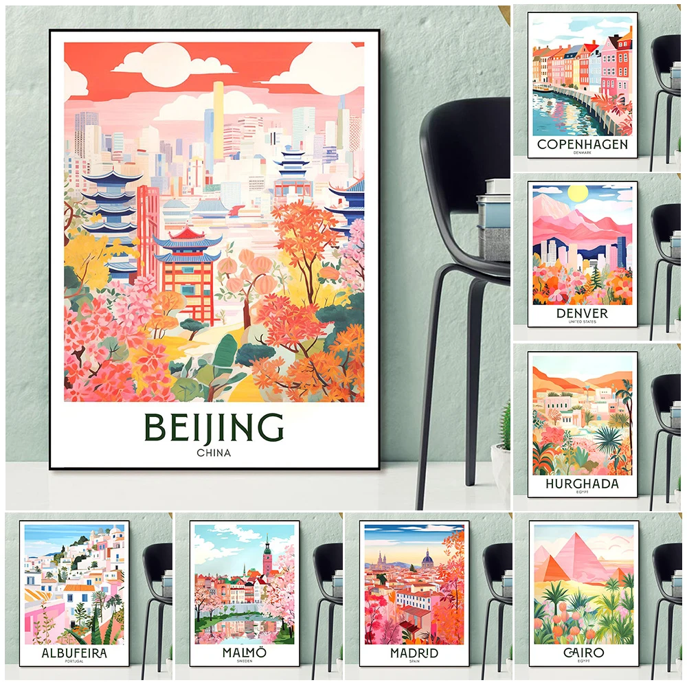 

Trendy City Vintage Travel Wall Art Decor,Canvas Print,Beijing,Copenhagen,Denver,Egypt,And Portugal Travel Art Poster And Print