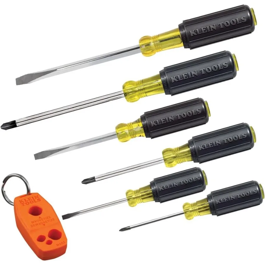 Klein Tools 85146 Screwdriver Set 6pcs Includes Magnetizer Demagnetizer 3 Slotted 3 Phillips Cushion Grip Comfort Precision Mac