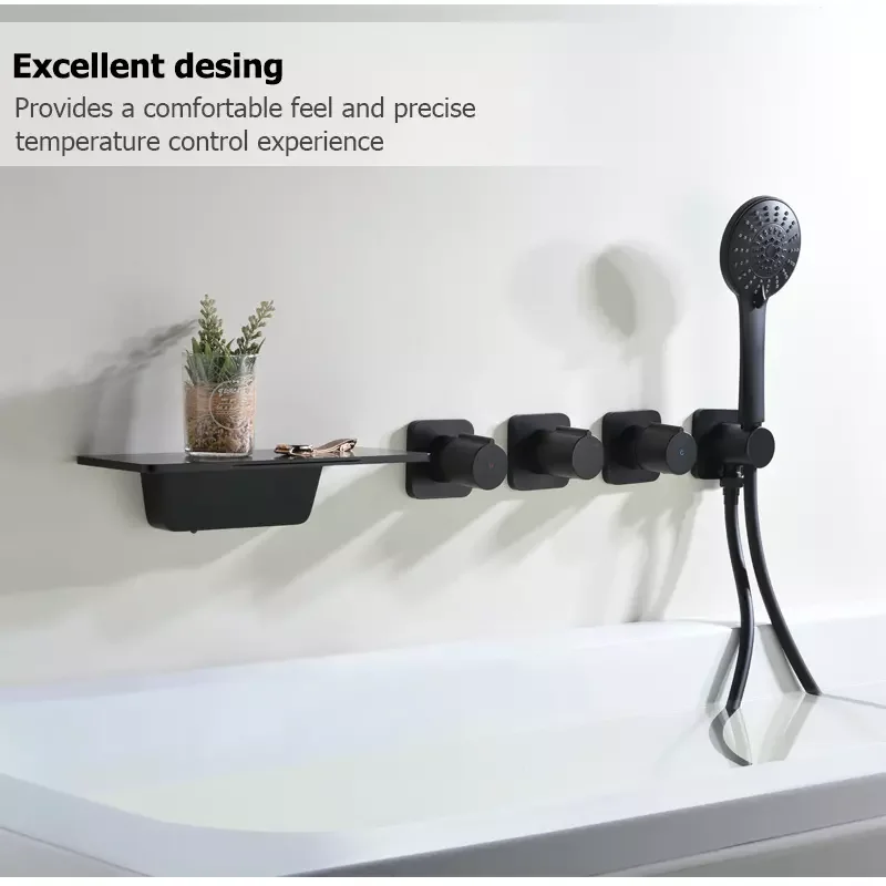 Modern Matte Black Waterfall Outlet Bath Shower Set Multi Functional Bath Faucet  Handheld Bathtub Faucets Bathroom