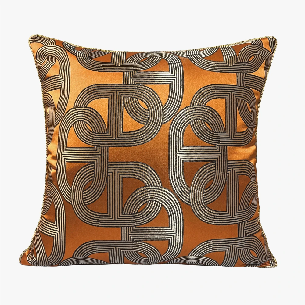 Luxurious Jacquard Woven Orange Chain Square Home Pillow Case 45x45cm Chair Lumbar Cushion Covers 30x50cm 1 Pc Pack