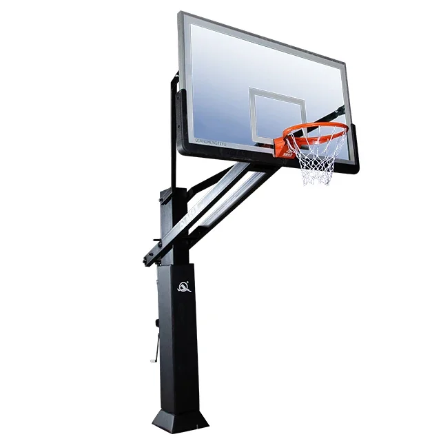 アメリカ規制サイズ強化ガラス製バックボード、ブレイクアウェイリム付きプロ仕様42インチx72インチ埋込式バスケットボールシステム