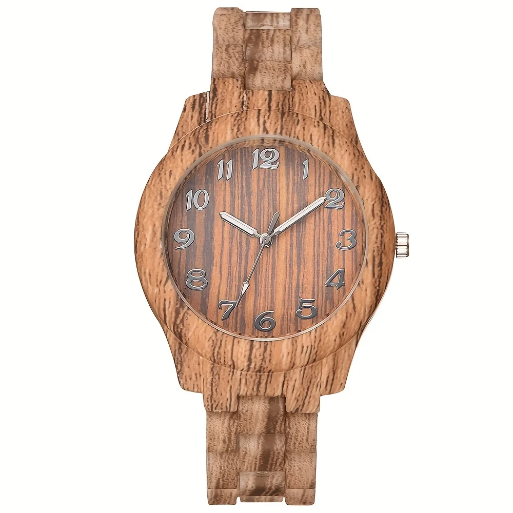 4pcs Casual Fashion Quartz Watch For Women Analog-digital Pointer Gifts With Gifts Set Wood Color Watch Wrist