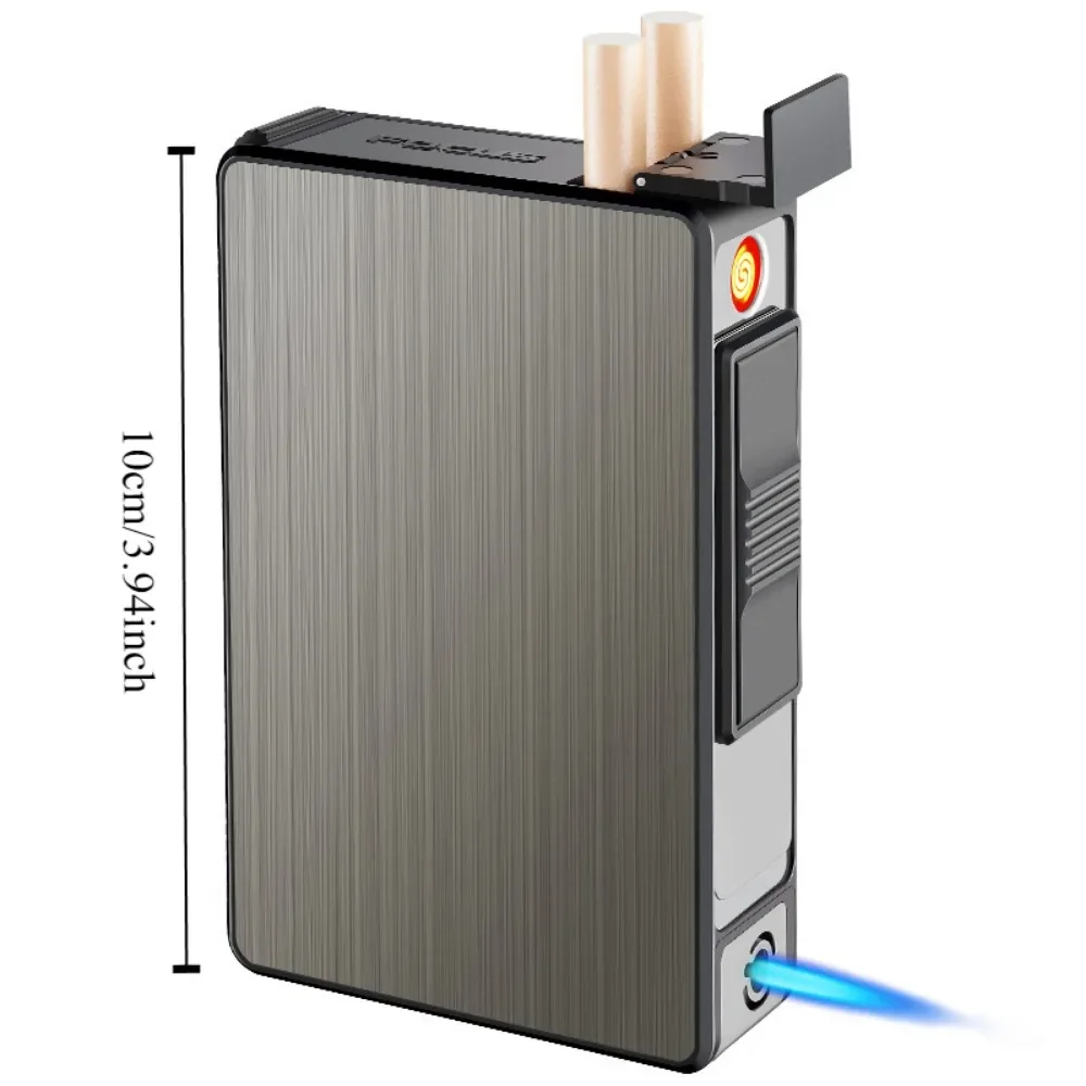 3 in 1 Cigarette Case with Gas Lighter Tungsten Wire Lighter Inflatable Charging Dual Use Smoking Box Holds 20pcs 84mm Cigarette