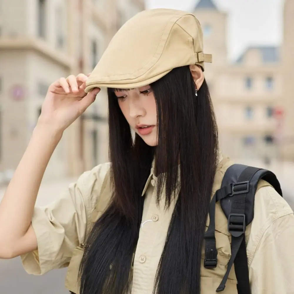 تنفس بلون الرجال قبعة بيريه قابل للتعديل الكورية نمط شبكة قبعة مسطحة عادية واقية من الشمس إلى الأمام بلغت ذروتها قبعة الرجال #4