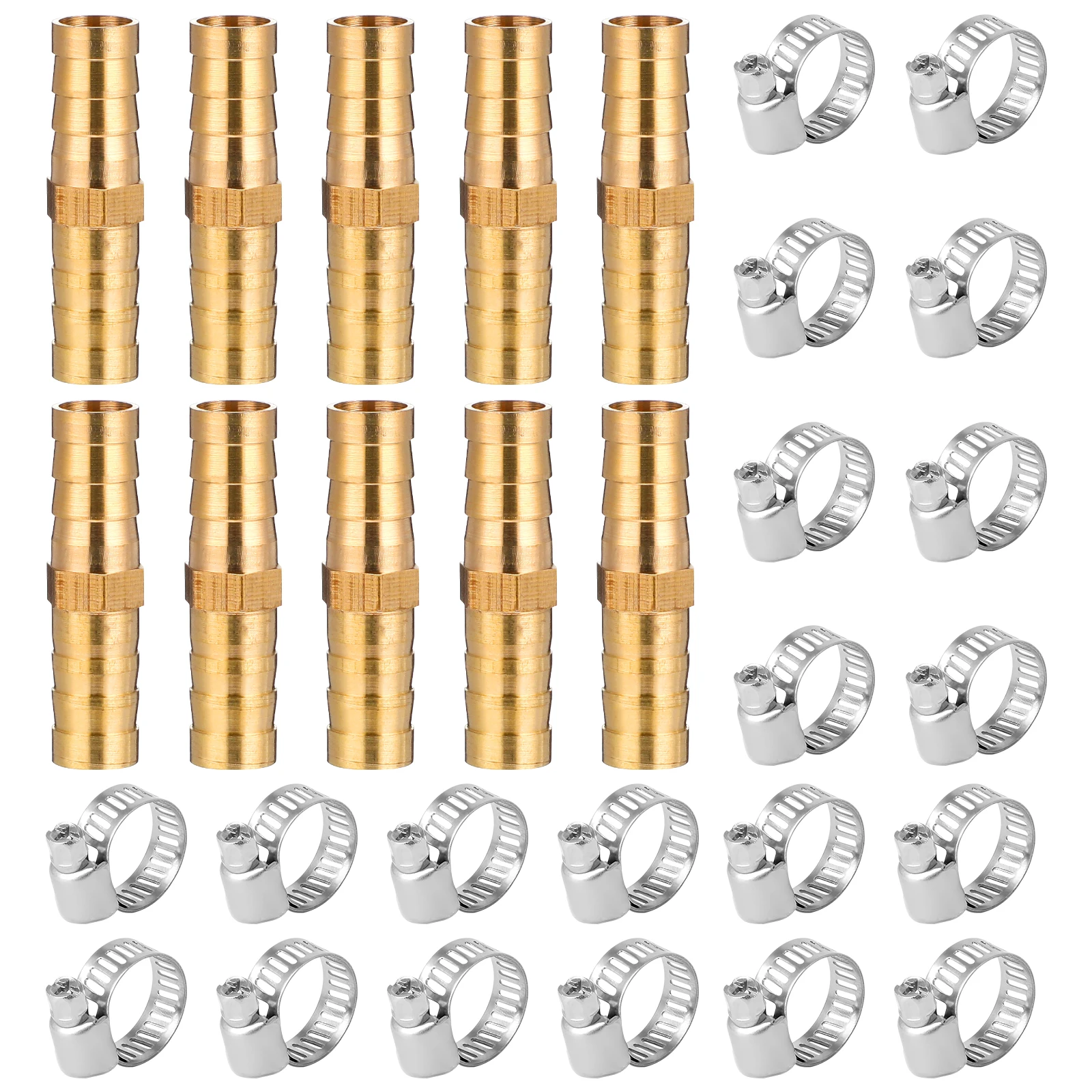 

Brass Hose Connector Repair Kit with Stainless Steel Clamps for Garden Hose Fittings Pipe Barb Connectors Tool Set