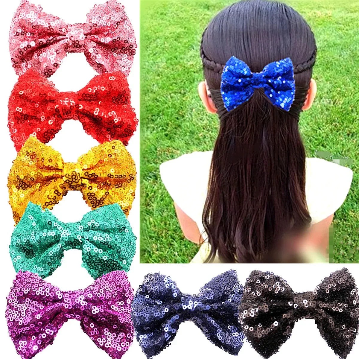 Sparkly Sequins Ribbon Hair Clip for Women Girls 4 Inch Hair Accessories for Stage Performance or Daily Wear Hair Styling Clip