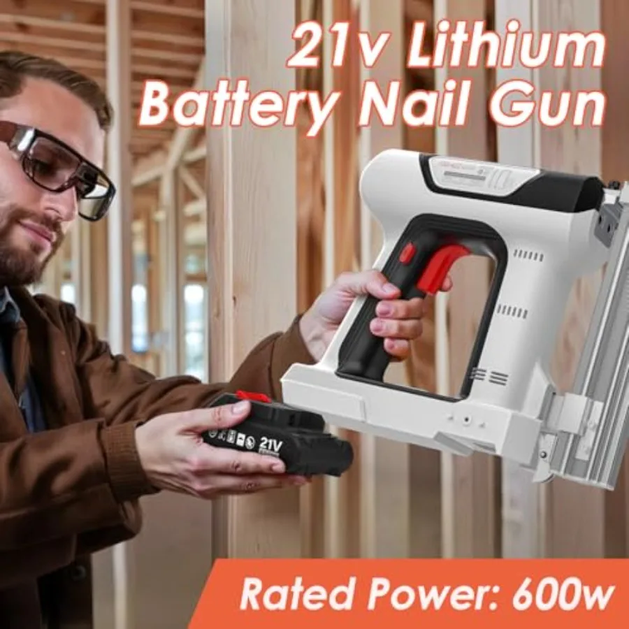 Pregador Brad sem fio 2 em 1 com 2 baterias de lítio Pistola de pregos elétrica portátil de calibre 18 para telhado, carpintaria, instalação de drywall