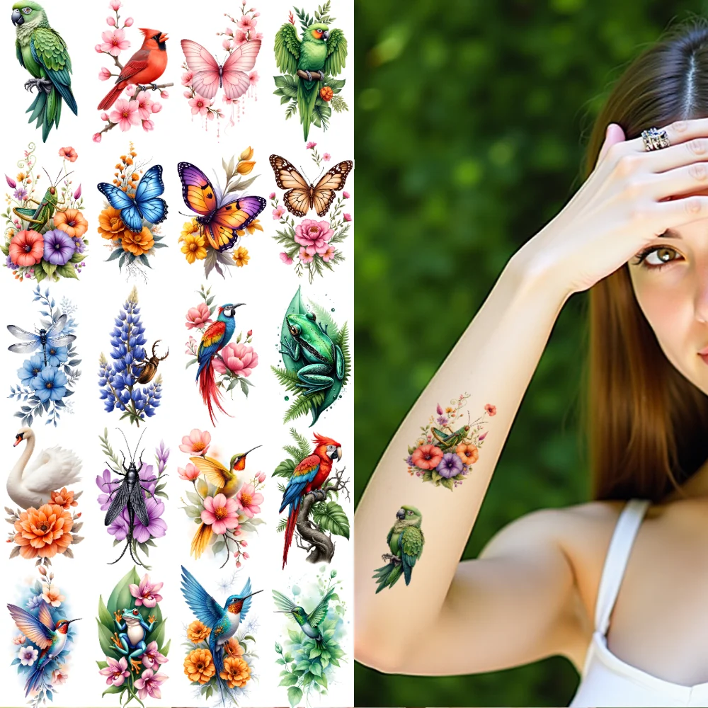 

28pcs Temporary Tattoo Bluebird Temporary Tattoo Stickers Hummingbird Cardinal Colorful Parrot For Arms Back Adult