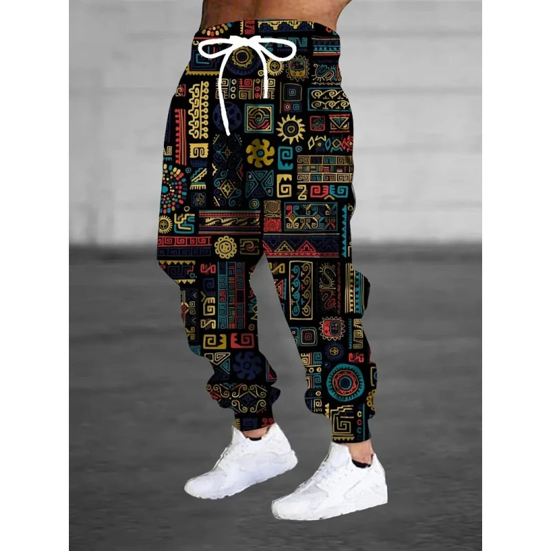 

Мужские повседневные спортивные брюки с завязками на талии и 3D-печатью древнего египетского узора, зимние теплые и модные уличные брюки