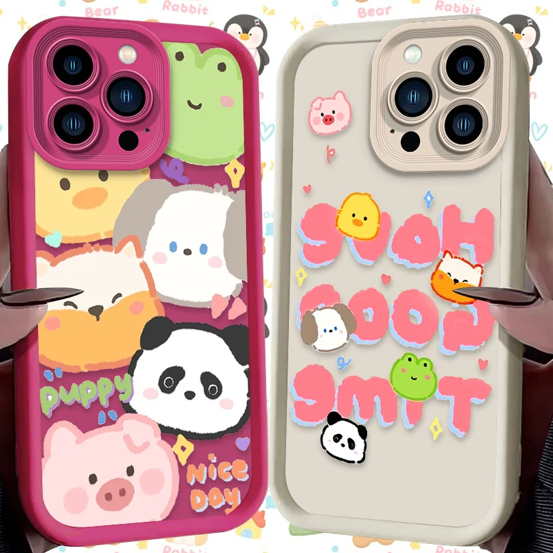 Happy Animals Case For iPhone 16 15 14 13 12 11 Pro Max X XS X S Max XR SE 2020 7 8 Plus Shockproof Soft Silicone Back Cover