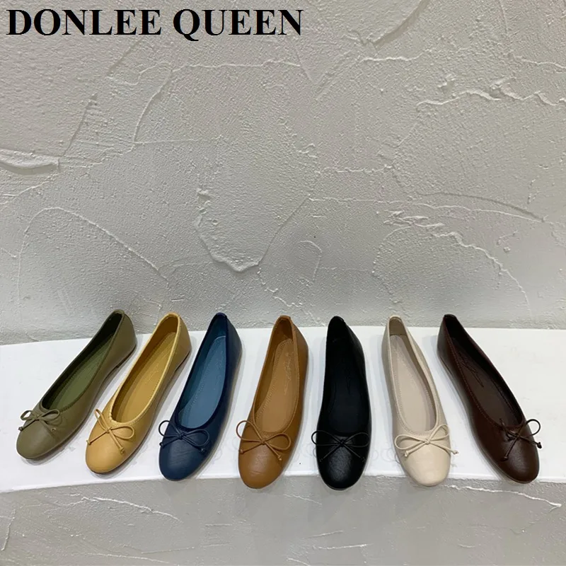 Big Size 41 Women Flats Spring Ballet Shoes Slip on Loafer Round Toe Shallow Bowtie Ballerina Soft Moccasin Female Zapatos Mujer