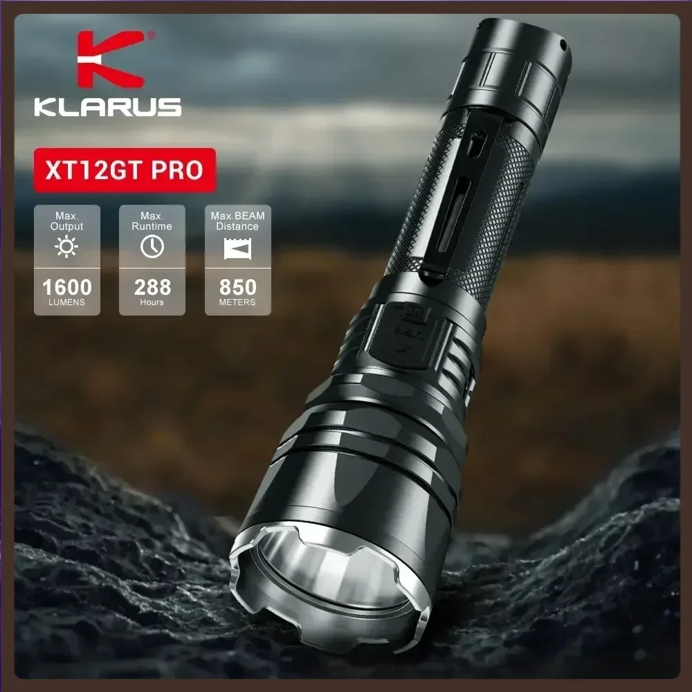 Klarus XT12GT Pro High Power LED ไฟฉาย 1600lm 5000mAh ไฟฉายแบบชาร์จไฟได้ One-Touch Strobe ยุทธวิธีไฟฉาย