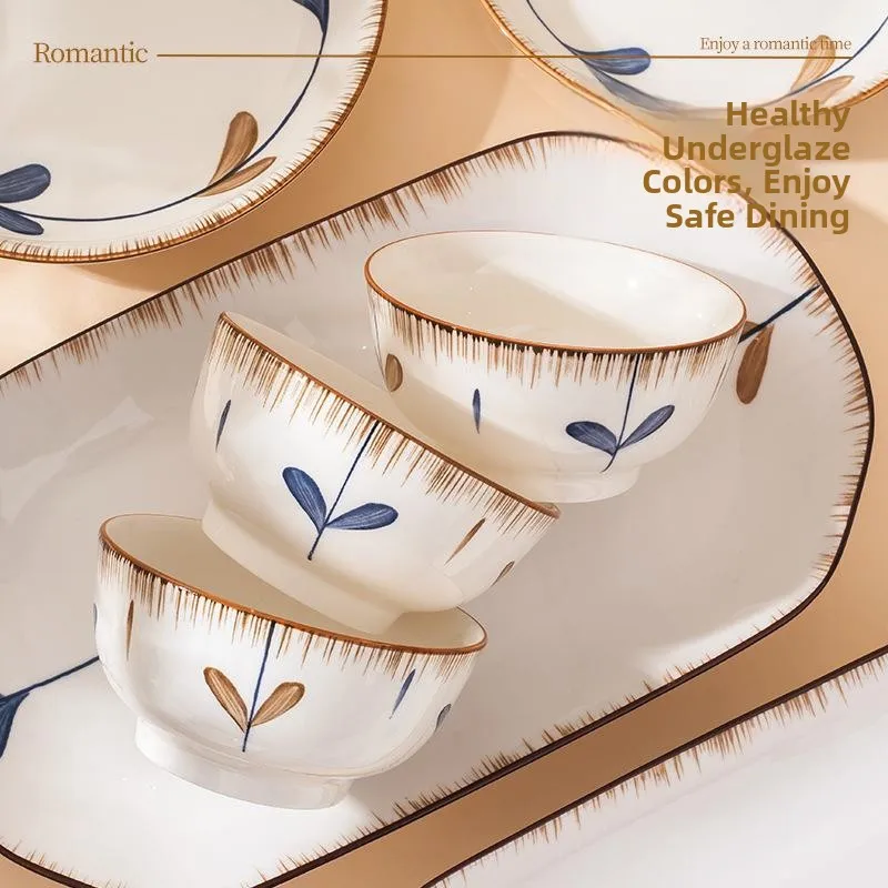 

New Chinese Sle Cerc Bowl Jingdezhen Porcelain Soup Bowl Rice Bowl Noodles Eating Bowl High Aesthetic Value Ins Pattern