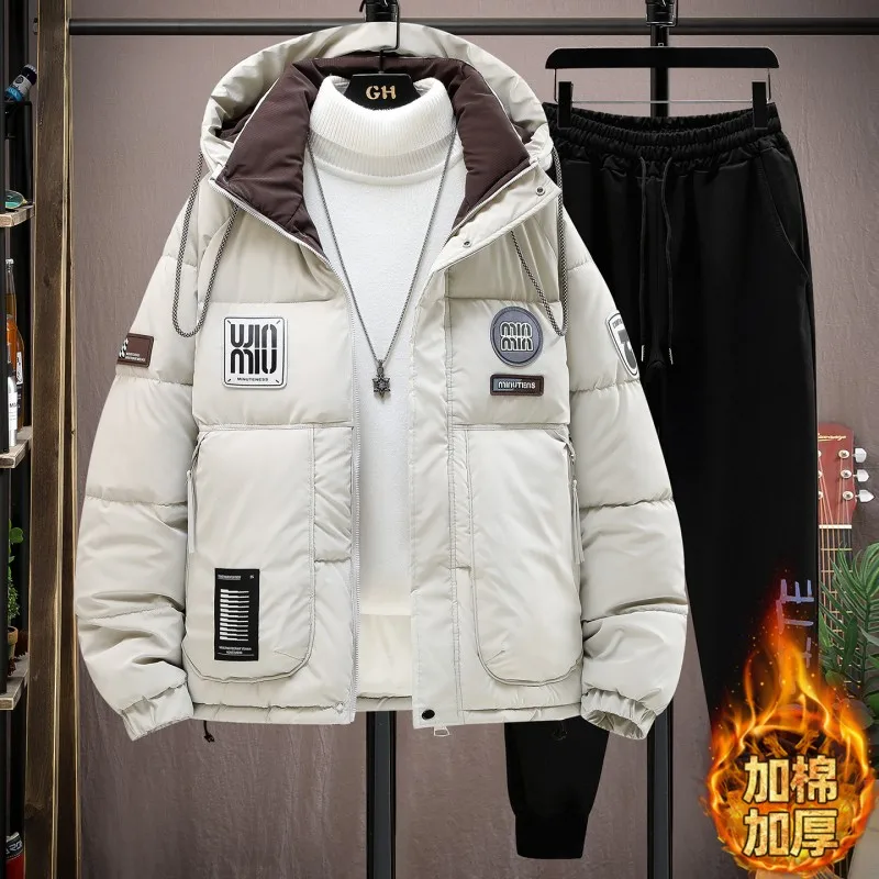 

Зимний комплект из 2 предметов, утепленные уличные водонепроницаемые теплые парки, мужские высококачественные мягкие брюки с капюшоном, осенние теплые брюки