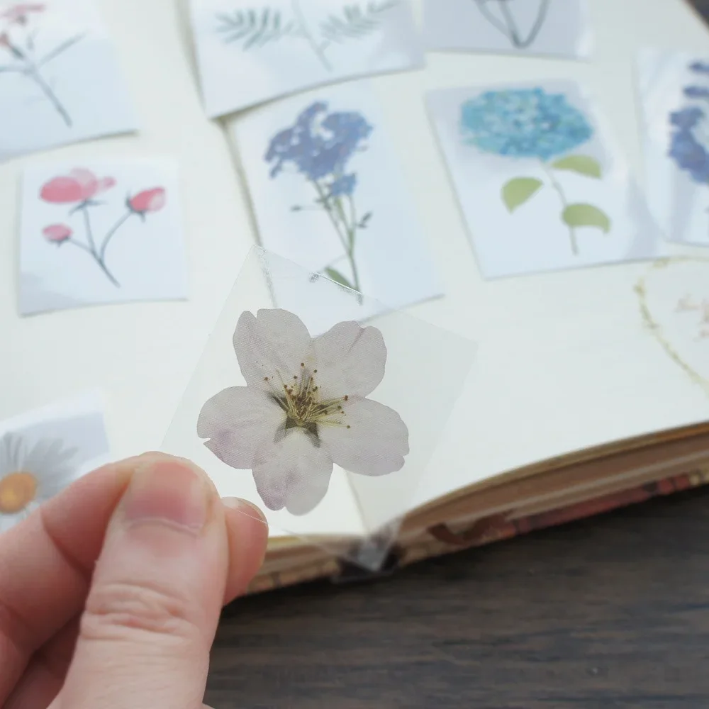 

25pcs Flower Petal Green Leave Dried Flower Style PVC Sticker Scrapbooking DIY Gift Packing Label Decoration Tag