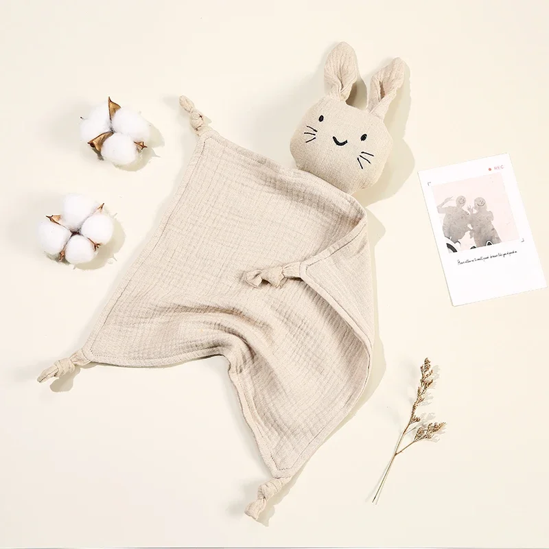 Baby Cotton Muslin Burp Cloth Cute Rabbit Doll Infant Comfortable Blanket Kids Sleep Appease Towel Toddler Saliva Scarf