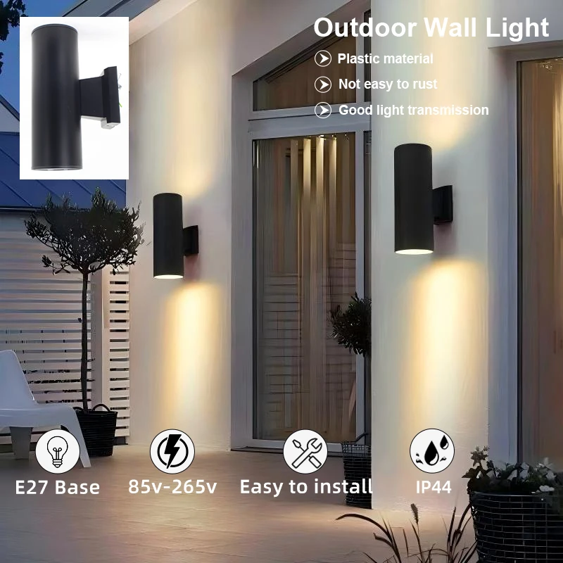 

10-inch Cylindrical Wall Sconce with Plastic Housing, 2 Headed Outdoor Wall Sconce E27 Base for Porches, Patios, and Balconies