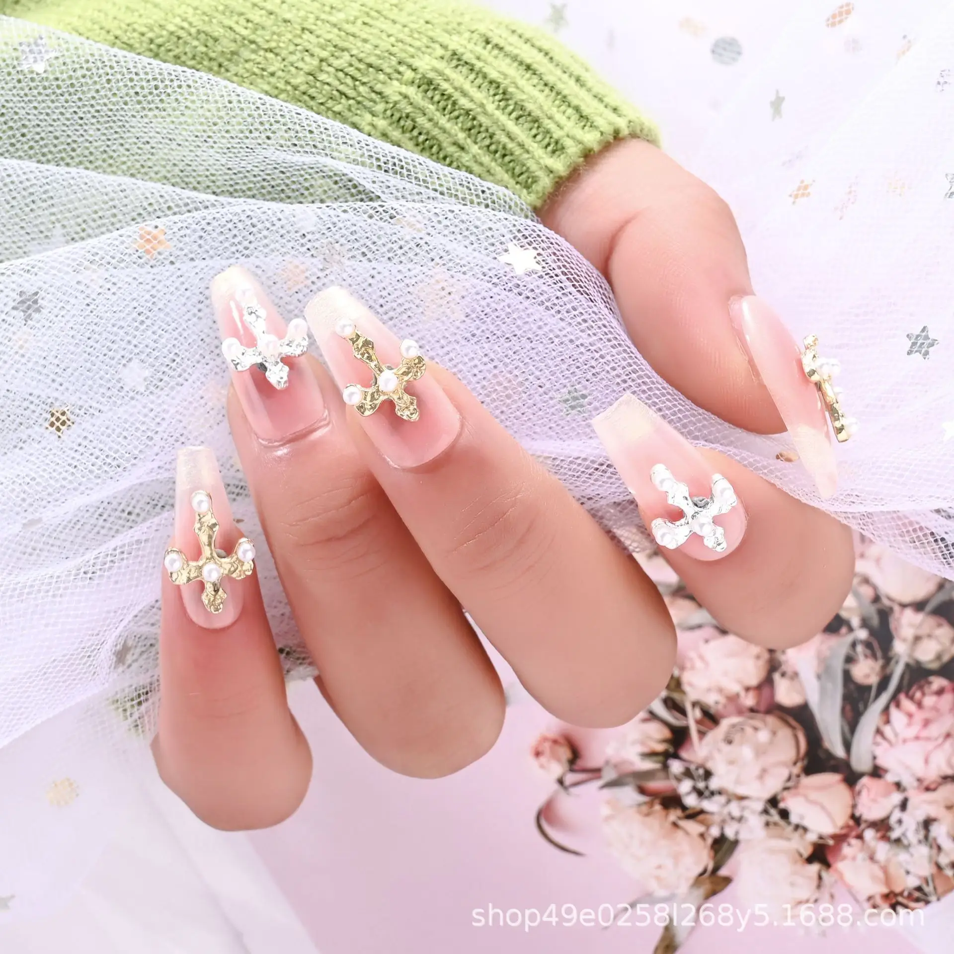 Nail Accessories Pearl Cross Cross Cross Cross Border New Nail Decoration Factory Wholesale Nail Pearl Wearing Nail Accessories