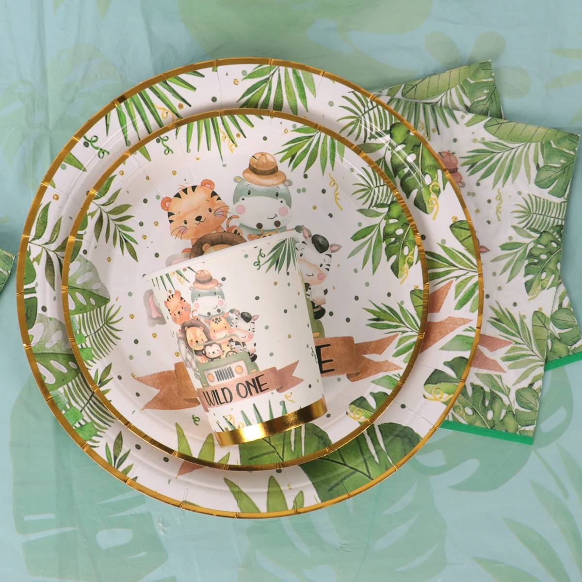 Jungle Animals Disposable Tableware Wild One Woodland Safari 1st Birthday Party Decoration Kids Baby Shower Jungle Themed Party