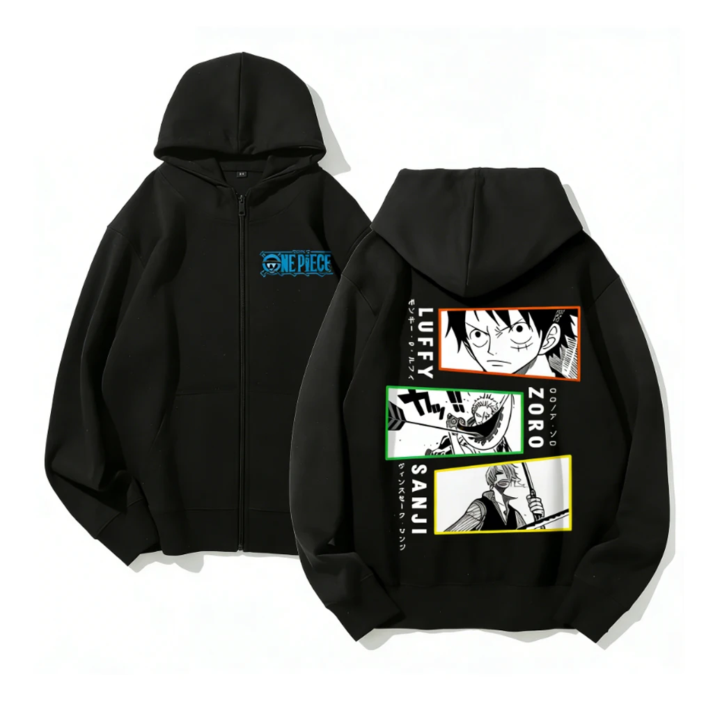 One Piece Ruffy Sanji Zoro Hoodie Männer Frauen Zip Up Sweatshirt 2026 Winter Cosplay Casual Streetwear Anime Print Kapuzenjacke