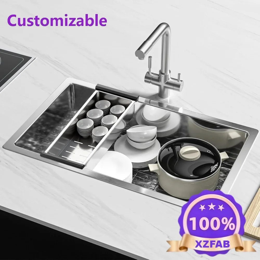 Factory Direct 2026 Stainless Steel 32 x 19 Undermount Single Bowl Kitchen Sink with Drain Strainer, 16 Gauge