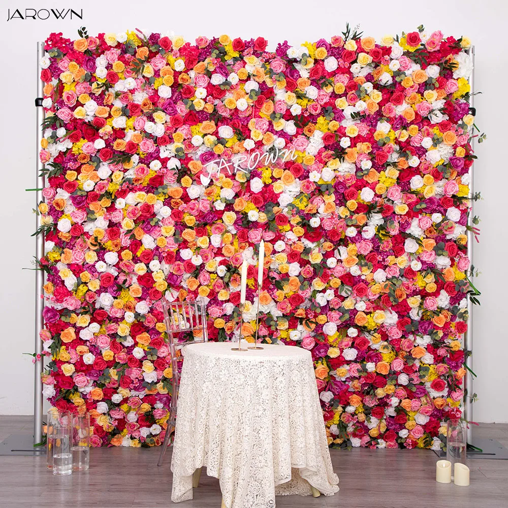 

8x8Ft Big Size 5D Cloth Artificial Flower Wall for Event Decor Red White Yellow Rose Hydrangea Roll Up Floral Wall Wedding Props