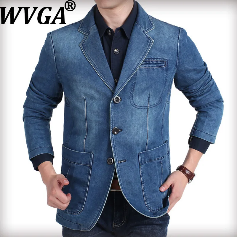 

WVGA Spring Autumn New Man Tide Denim Turn-Down Collar Trendy Suit Coat Niche Y2K Casual Oversized Long Sleeve Blazer Ins W15027