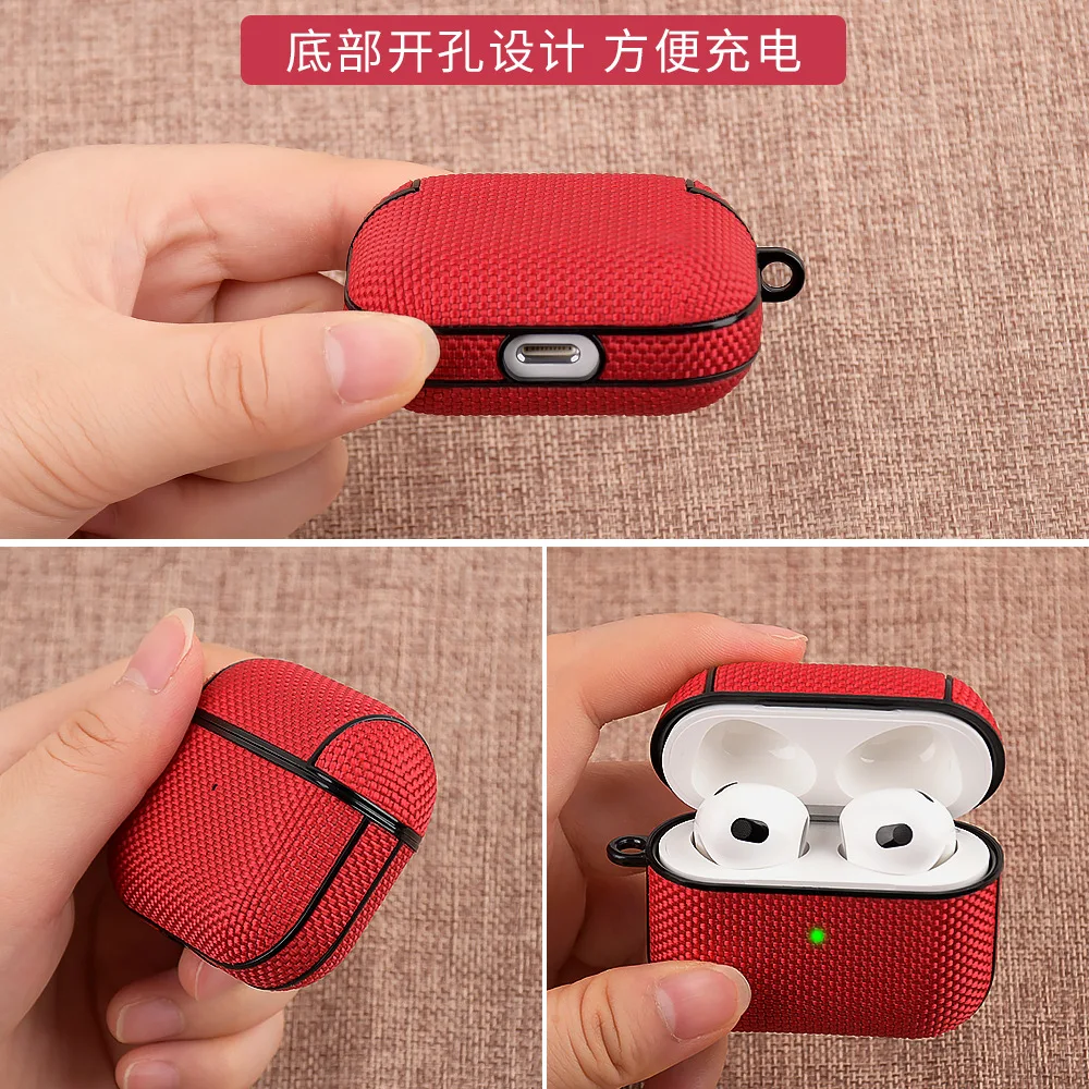 Funda de tela de nailon para Airpods 3 Pro, cubierta dura para auriculares, accesorios de PC, Protector con llavero