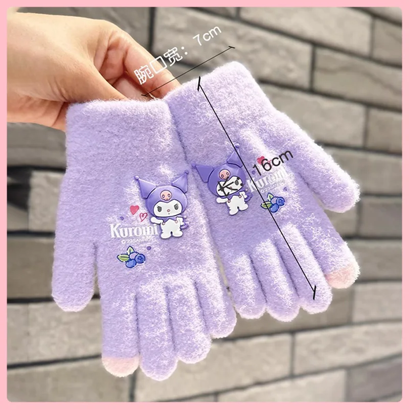 Kawaii Sanrio Gloves Kuromi My Melody Cold-Proof Winter Finger Gloves Plush Screen Touch Warm Children Toddler Christmas Gifts