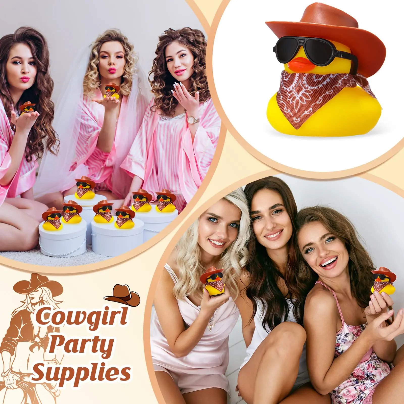 60 conjuntos de patos de borracha de cowboy com cachecol, chapéu e óculos de sol, mini brinquedos de pato de banho para aniversário, festa de natação, presente, decorações