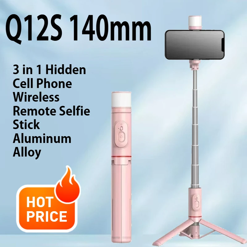 

Q12S 3 in 1 Hidden Cell Phone Wireless Remote Selfie Stick Aluminum Alloy Telescopic Stick Camera Phone Holder