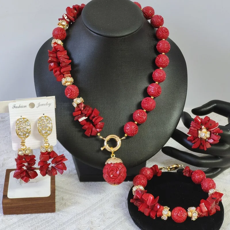 

Red Coral Jewelry Sets Nigerian Wedding Bridal Necklace