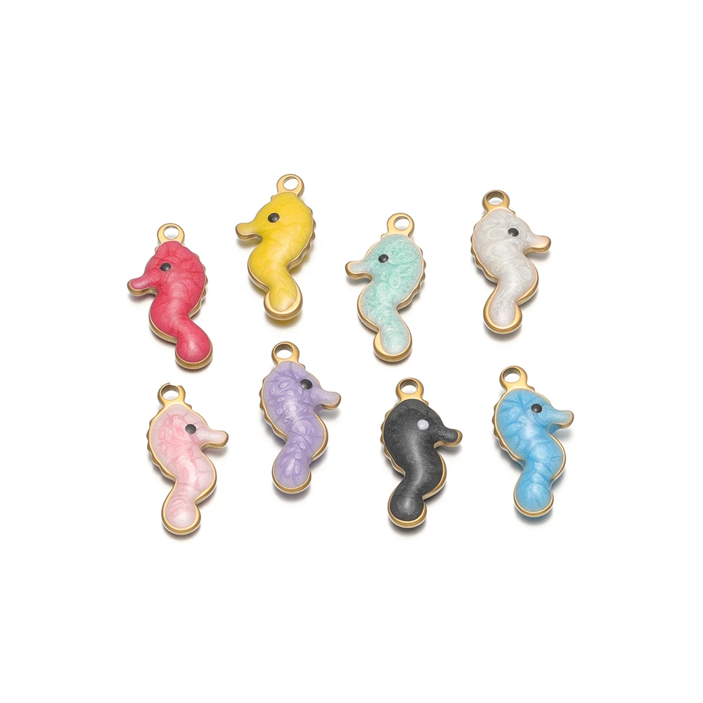 20 قطعة/الوحدة الفولاذ المقاوم للصدأ فرس البحر المعلقات على الوجهين المينا سحر DIY بها بنفسك لطيف مجوهرات أساور القلائد لوازم الحرف #4