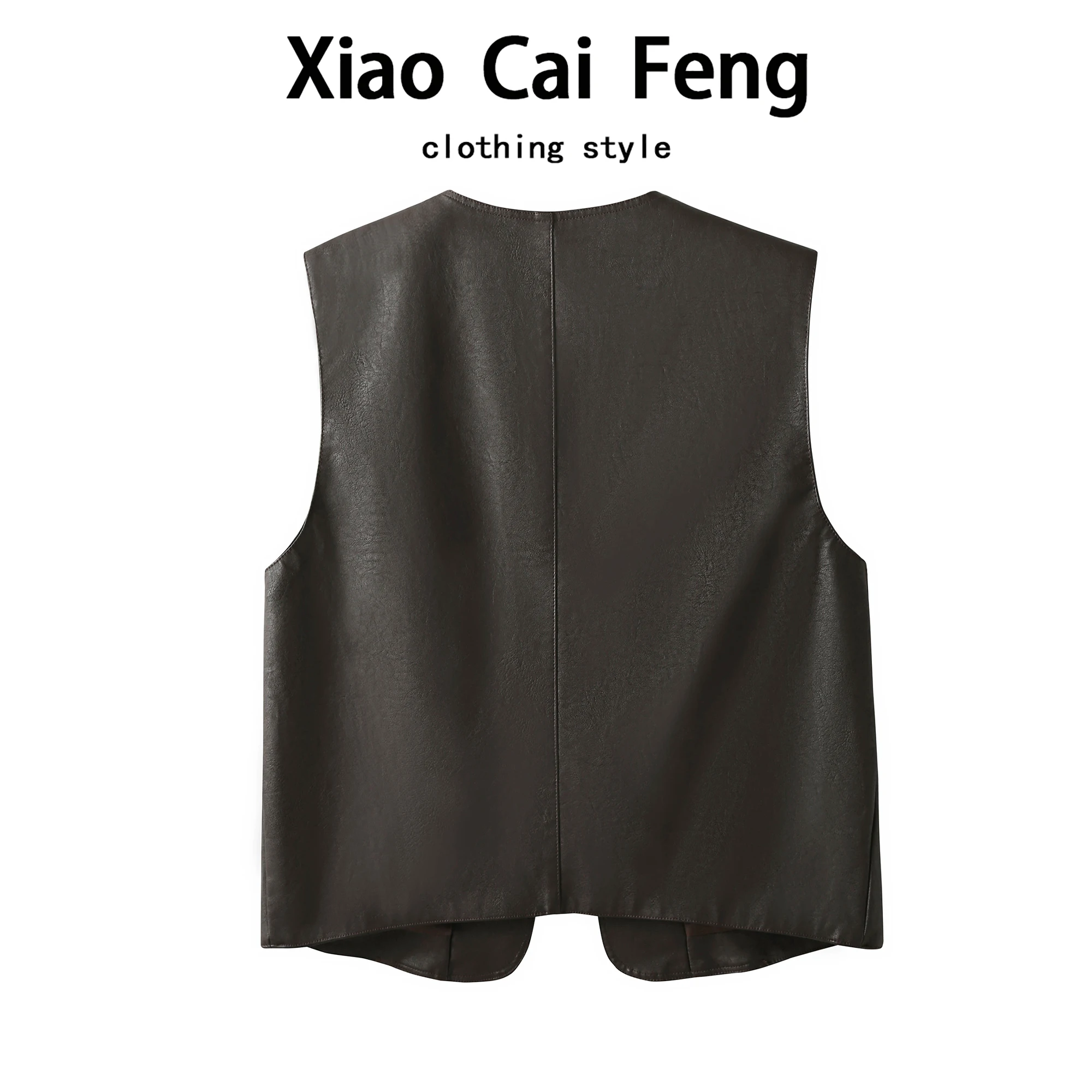 Casual Style PU Leather Jacket Sleeveless round Neck Vest Women's Spring Autumn Slimming Outerwear Layering Top Dream Qing Sha