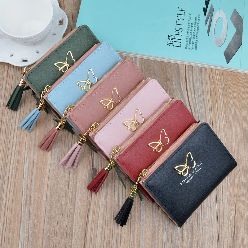 

Women's purse Short Student Fashion Butterfly Print Mini Wallet Zipper fringe coin purse Star pendant