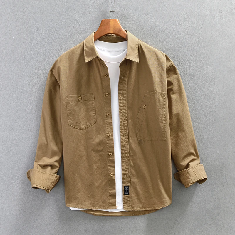 Spring 100% Cotton Vintage Tooling Small Plaid Design Casual Commuting Streetwear Simple Versatile Loose Comfortable Men's Shirt