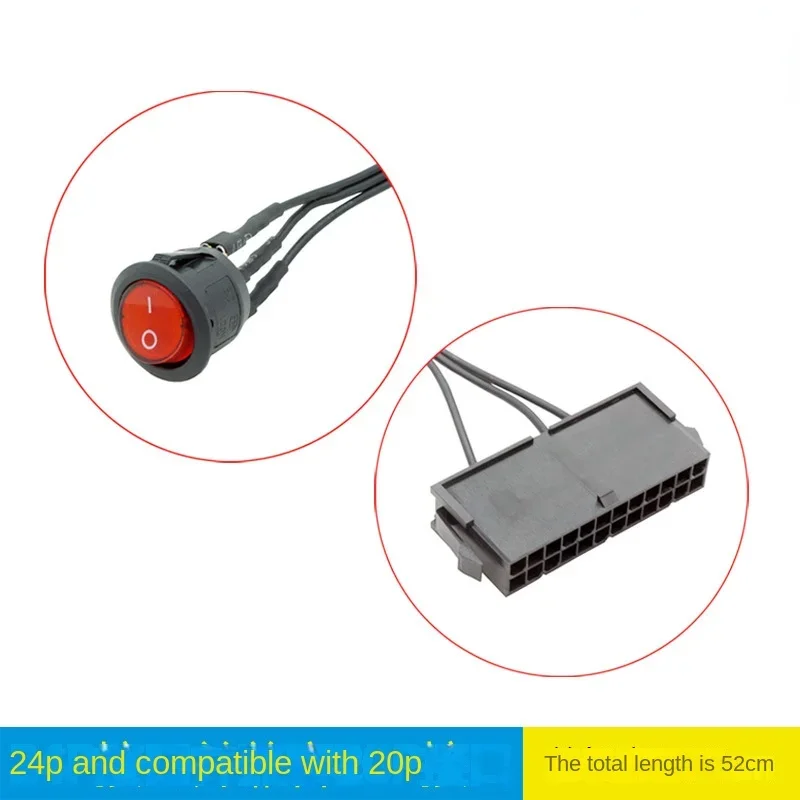 Câble en cuivre et étain de 54cm, 24 broches femelle ATX PSU, alimentation PC, testeur de démarrage, cavalier de démarrage avec interrupteur marche/arrêt