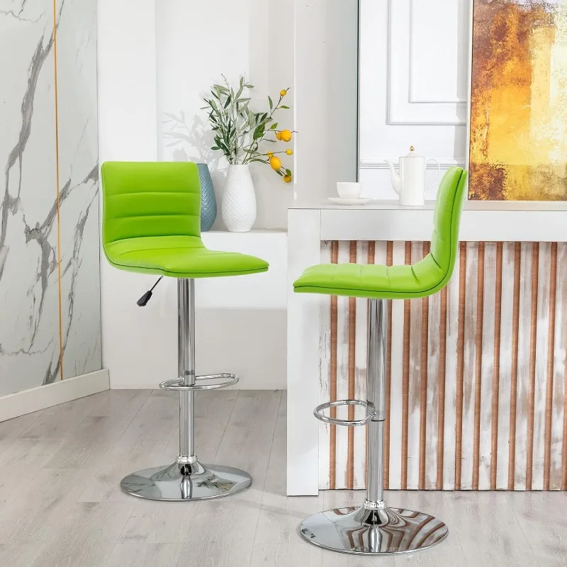 PU Leather Bar Stools, Modern Square Adjustable Swivel Barstools with Back, Armless Airlift Counter Height Bar Chairs