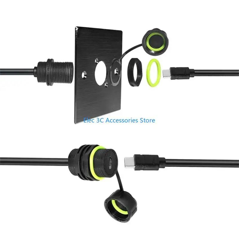 Y51A Outdoor Panel Mount USB C 3.1 Adapter 10Gbps Data Transfer IP68 Dustproof with Flexible Cable for Extreme Conditions