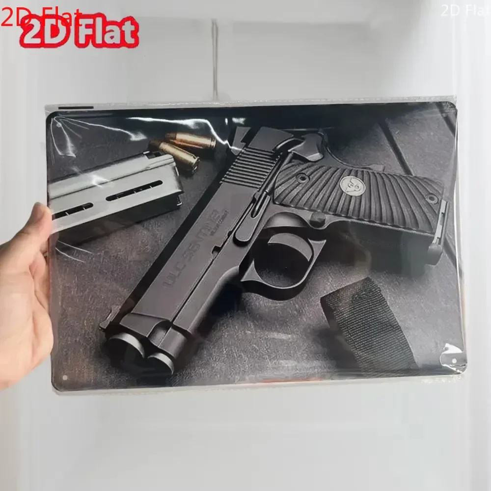 Vintage Pistol Metal Sign Eye Catching HD Gun Wall Decor Retro Iron Tin Art for Home Bar Club