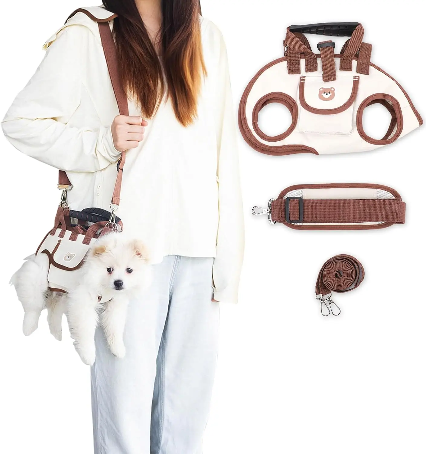 

Dog Lift Harness, Breathable Dog Carrier Bag, Portable Pet Carrier Sling with Adjustable Leash for Small Dogs