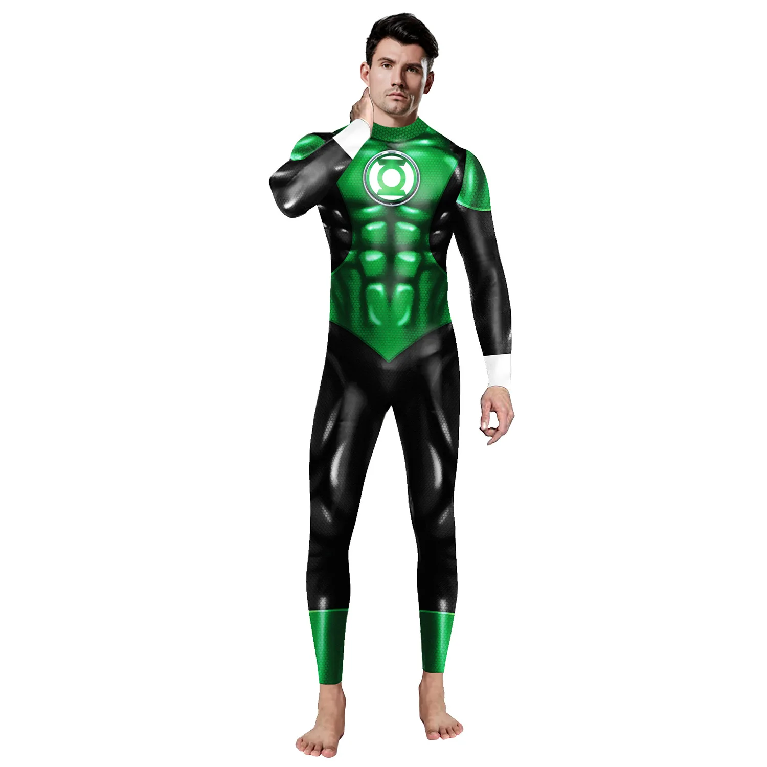 

Men Superheroes Cosplay Costume Green Compression Shirts Lantern Printing Long Sleeves Tops Gym Sports Shirt Male Clothes