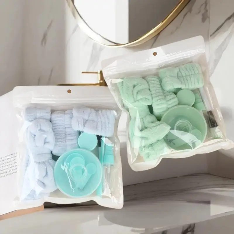 12-częściowy zestaw kosmetyków podróżnych - zestaw butelek szczelnych z opaską do mycia twarzy, paskiem na nadgarstek, rozpylaczem i miseczką na maskę do twarzy