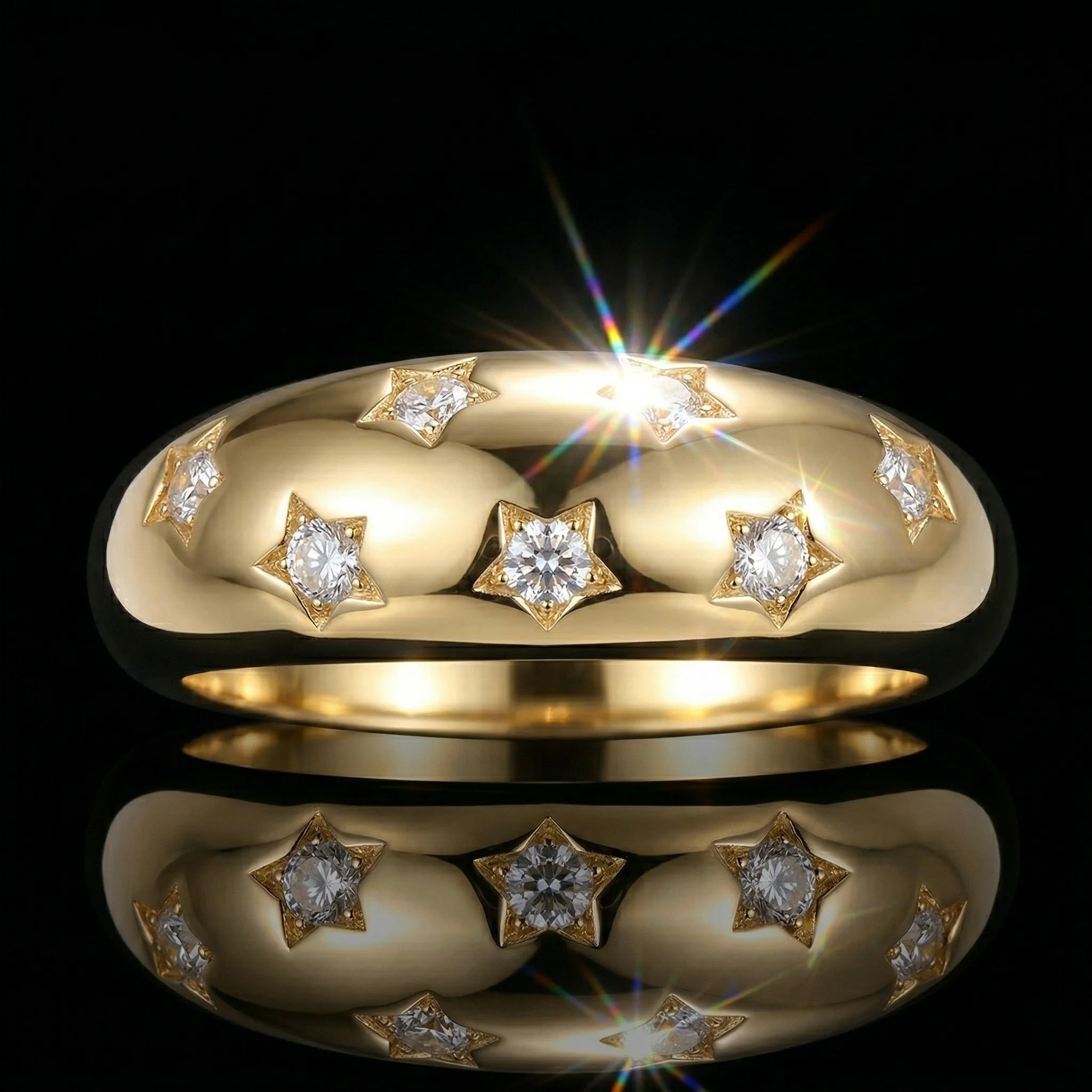 

Moissanite Ring, 925 Sterling Silver, D Color VVS1, Wide Heavy Band, Five-Pointed Star, Couple Ring, With Certificate