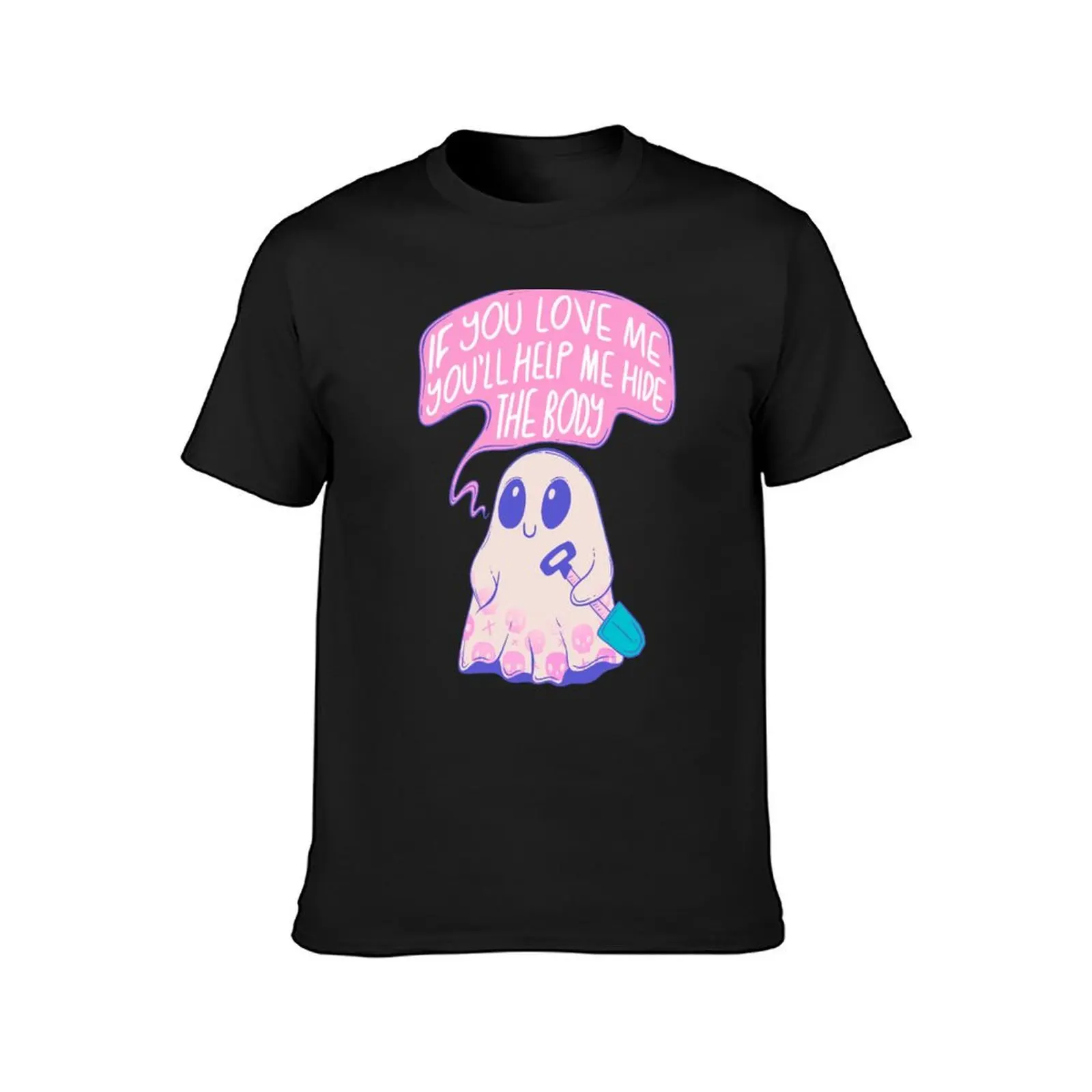 Cute Ghost with Shovel - Playful Macabre Humor T-Shirt oversizeds Aesthetic clothing customizeds aesthetic clothes T-shirt men