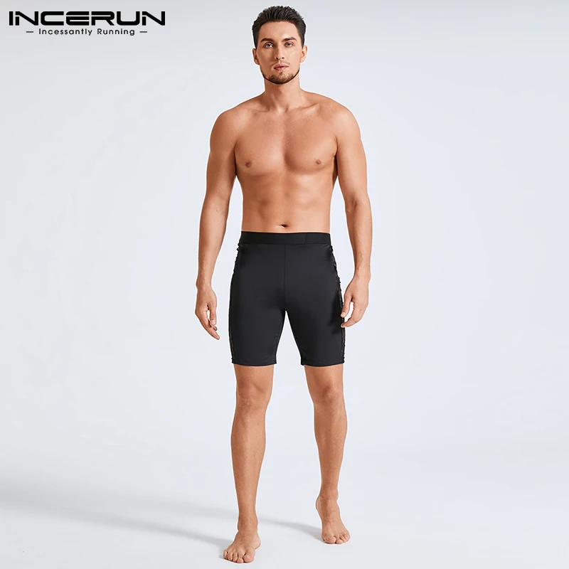 INCERUN Men's Sleep Shorts Lace Mesh Patchwork See Through Summer Sexy Shorts 2024 Thin Cozy Male Sleep Bottoms Homewear S-5XL