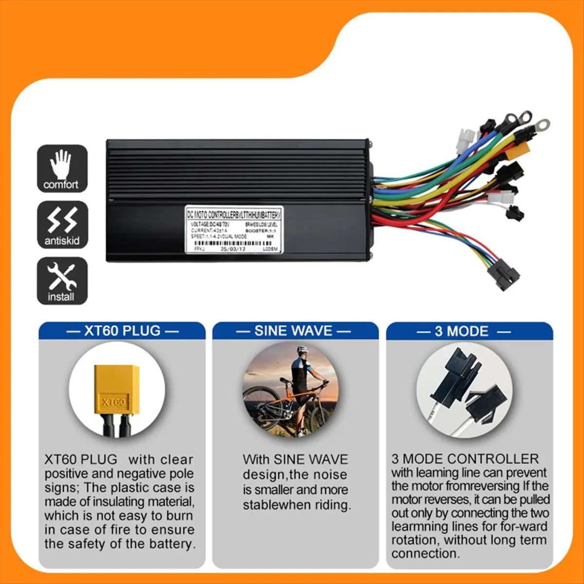 ABPF 48V 72V E-Bike 40A 1000W-2000W Dreimodus-Sinuswellen-Controller für …