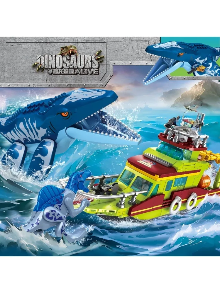 Moc Jurassic Dinosaur Alive Ship Toys Bouwsteen Ontsnapping uit de oceaan Mosasaurus Montagestenen Educatieve sets Kinderen Cadeau - afbeelding 2